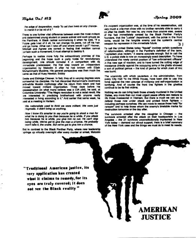 “Traditional American justice, its very application has created what it claims to remedy, for its eyes are truly covered; It does 20t see the Black reality  AMERIKAN JUSTICE  